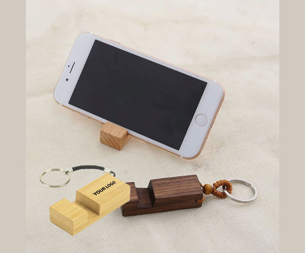 bamboo wood mobile holder keychain